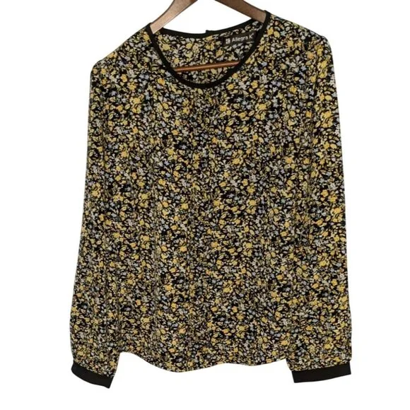 Allegra K Womens Floral Long Sleeve Top XL Black/Yellow/Blue - Picture 1 of 11